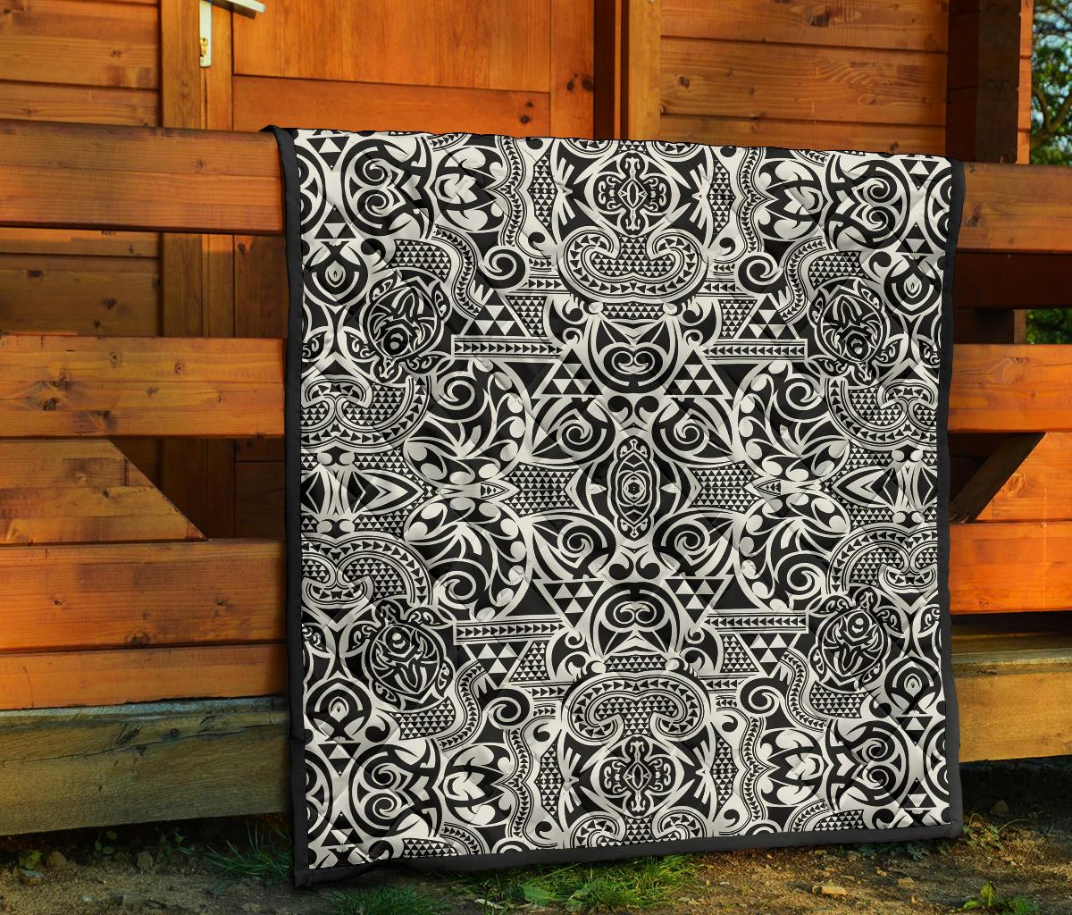 Polynesian Tribal Premium Quilt Black White - Polynesian Pride
