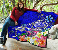 Tahiti Premium Quilt - Turtle Plumeria (Blue) - Polynesian Pride
