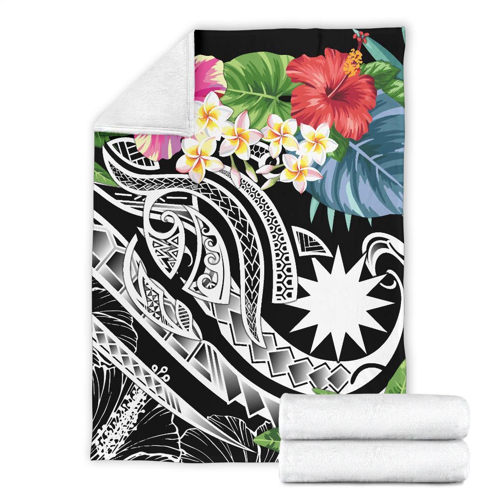 Nauru Polynesian Premium Blanket - Summer Plumeria (Black) - Polynesian Pride