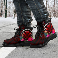 Hawaii All - Season Bootts - Kanaka Maoli With Hibiscus On Polynesian Patterns (Red) - Polynesian Pride