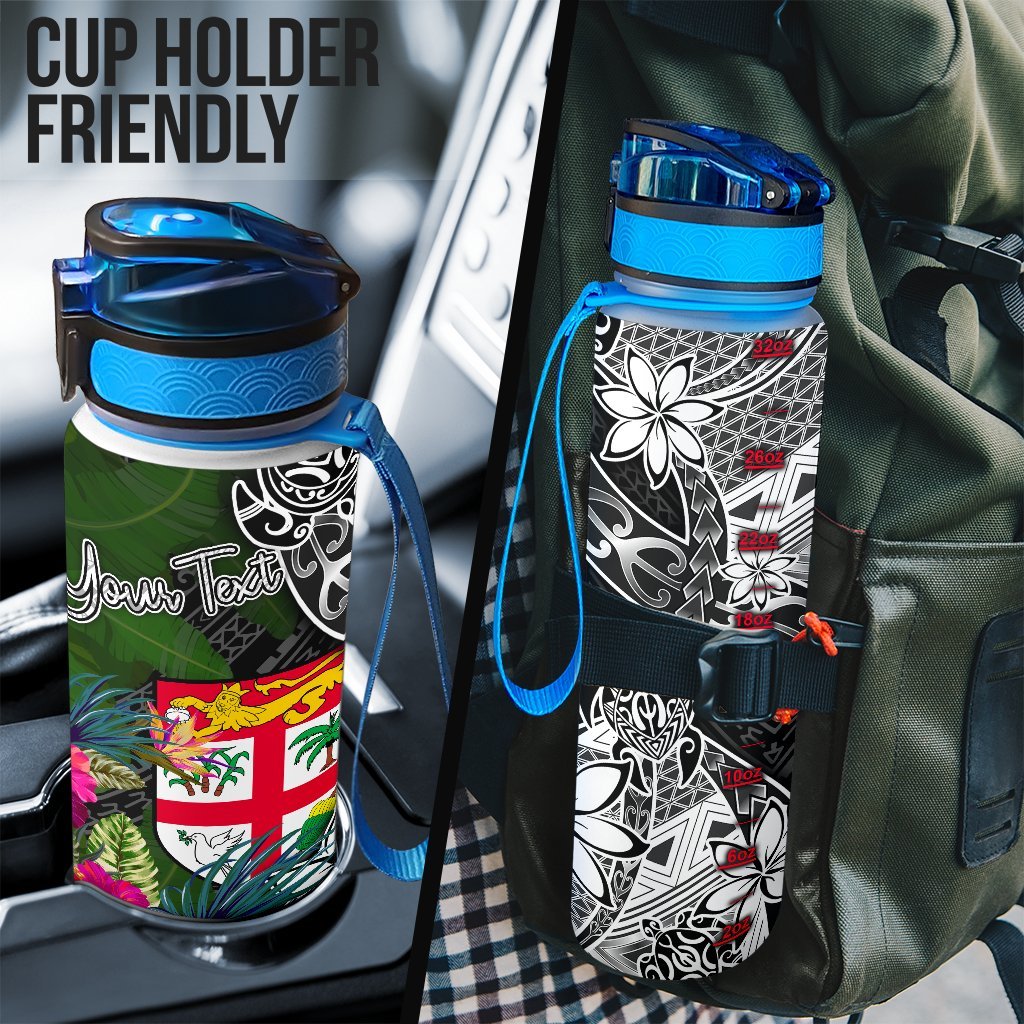 Fiji Custom Personalised Hydro Tracking Bottle - Turtle Plumeria Banana Leaf - Polynesian Pride