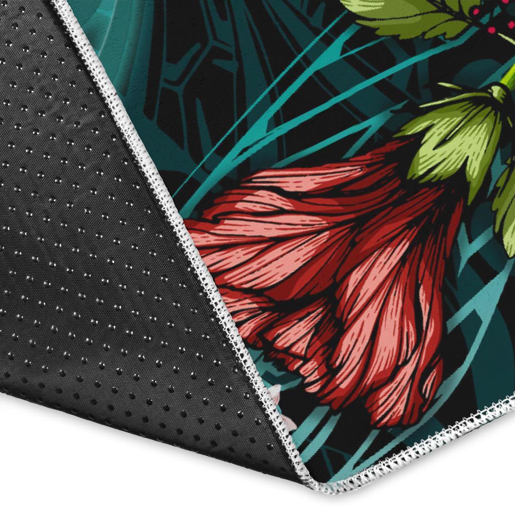 Polynesian Area Rug Turtle And Shark - Hibiscus Turquoise - Polynesian Pride