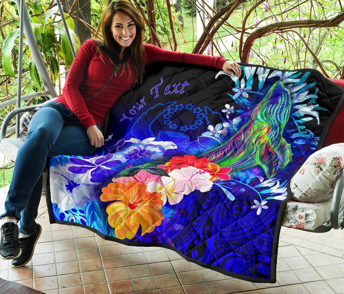 Pohnpei Custom Personalised Premium Quilt - Humpback Whale with Tropical Flowers (Blue) - Polynesian Pride