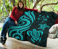Fiji Polynesian Premium Quilt - Turquoise Tentacle Turtle Crest - Polynesian Pride