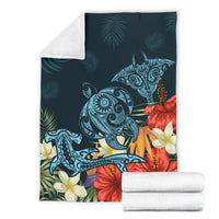 Hawaii Turtle Shark Manta Ray Hibiscus Plumeria Premium Blanket - Polynesian Pride