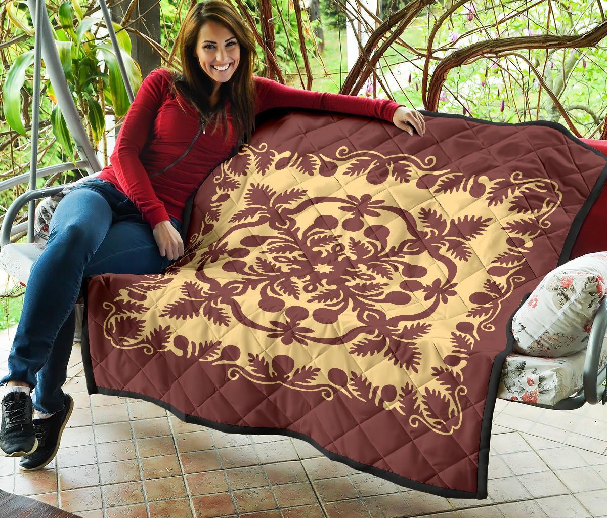 Hawaiian Premium Quilt Royal Pattern - Coral - Polynesian Pride