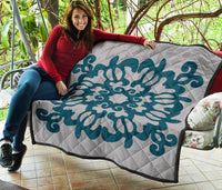 Hawaiian Quilt Turtle Pattern New Gray Premium Quilt - Skin Style - AH - Polynesian Pride