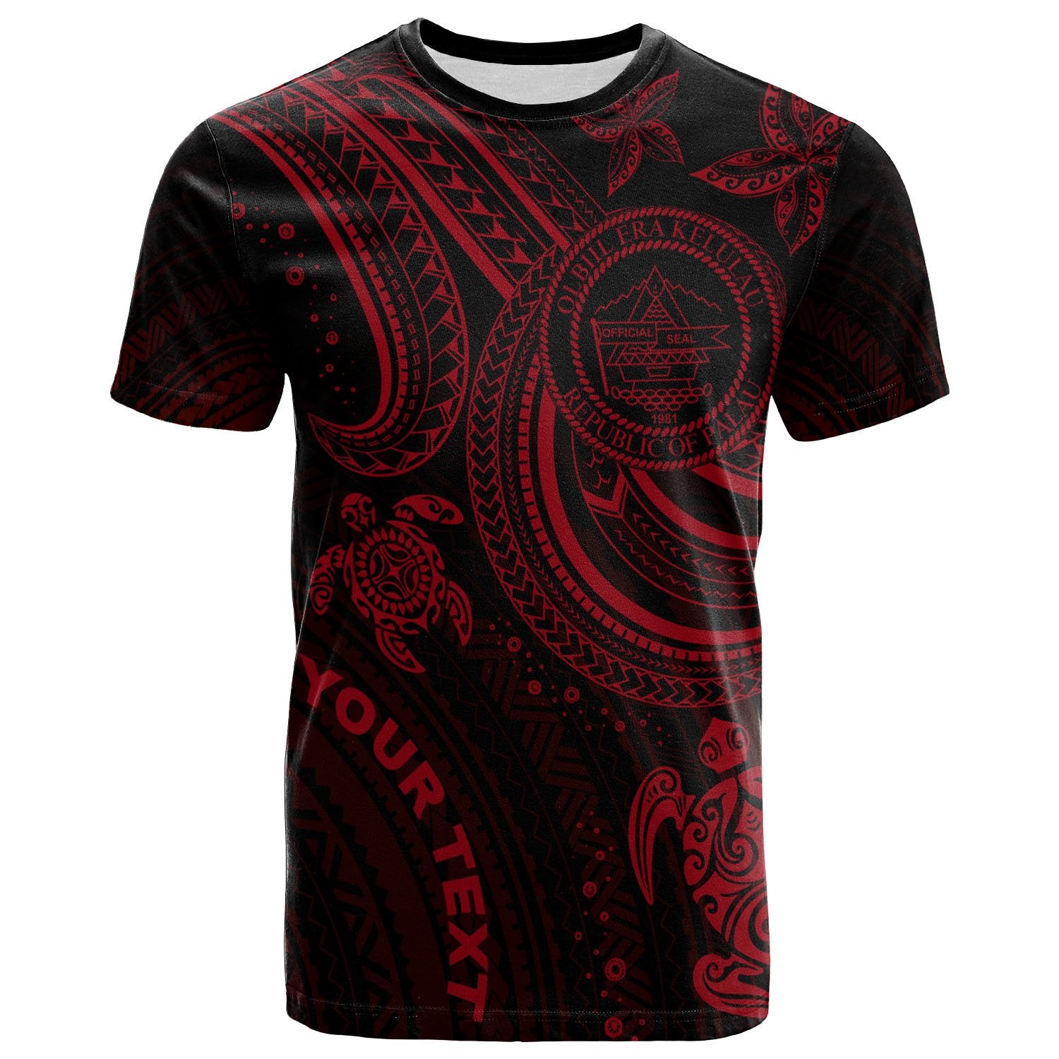 Palau Custom T shirt Red Turtle Unisex Red - Polynesian Pride