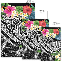 Tahiti Polynesian Area Rug - Summer Plumeria (Black) - Polynesian Pride