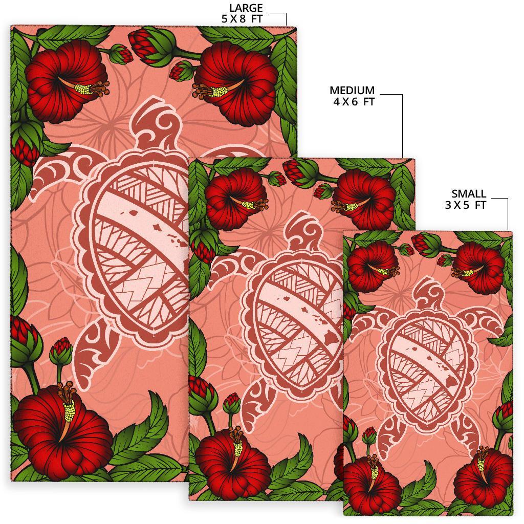 Hawaii Turtle Hibiscus Pink Rug - Fide Style - Polynesian Pride