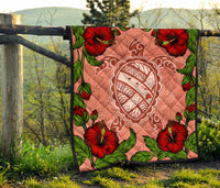 Hawaii Turtle Hibiscus Pink Premium Quilt - Fide Style - Polynesian Pride