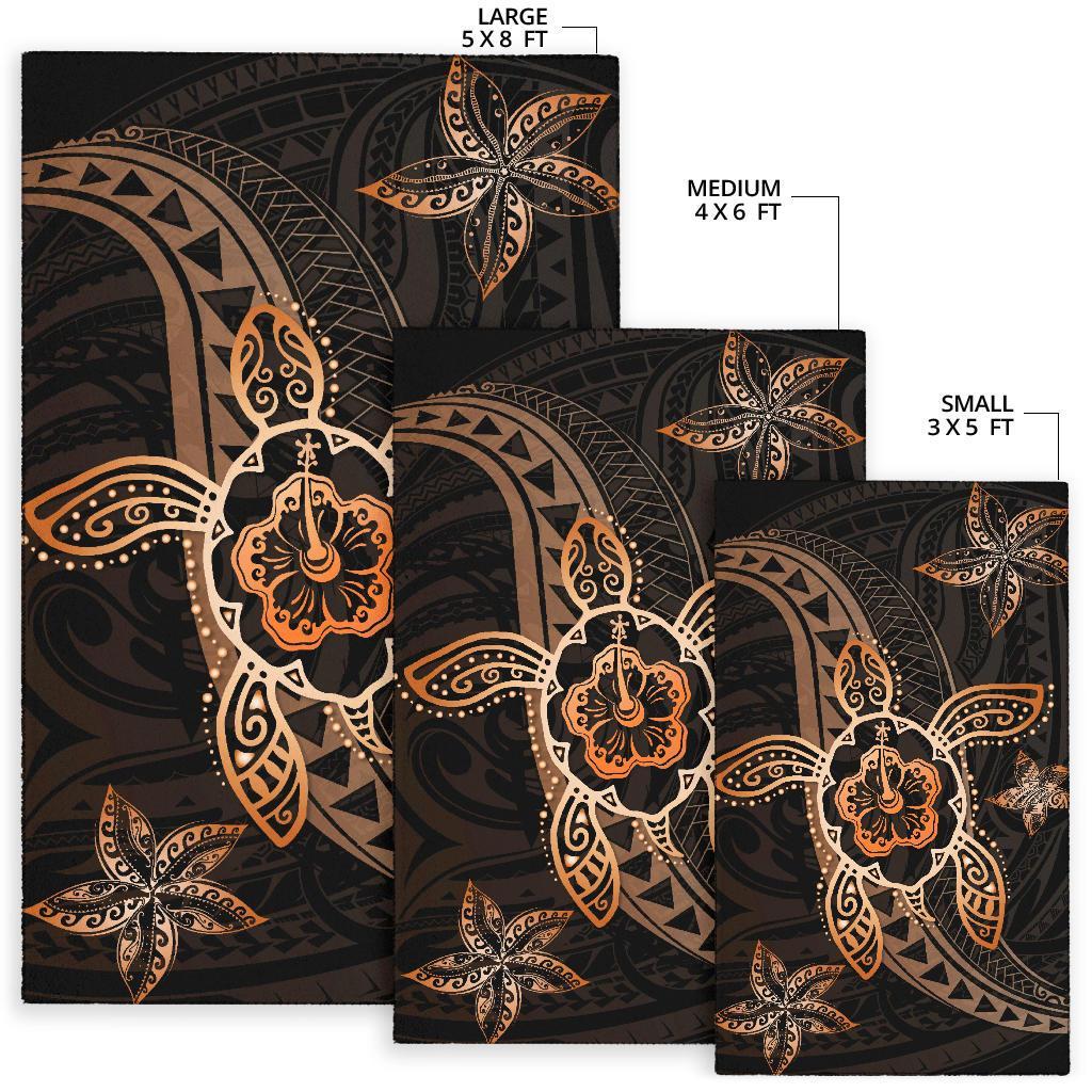 Kanaka Map Hibiscus Plumeria Turtle Art Polynesian Area Rug Orange AH - Polynesian Pride