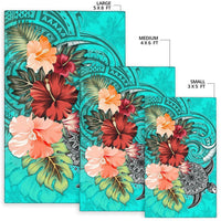 Turtle Polynesian Area Rug Hibiscus Polynesian Turquoise Art - Polynesian Pride