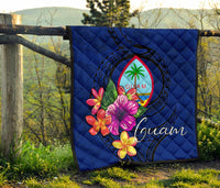 Guam Polynesian Premium Quilt - Floral With Seal Blue - Polynesian Pride