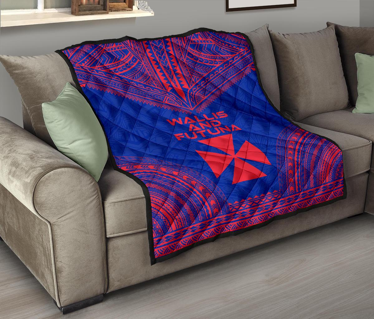 Wallis And Futuna Premium Quilt - Wallis And Futuna Coat Of Arms Polynesian Chief Dark BLue Version - Polynesian Pride