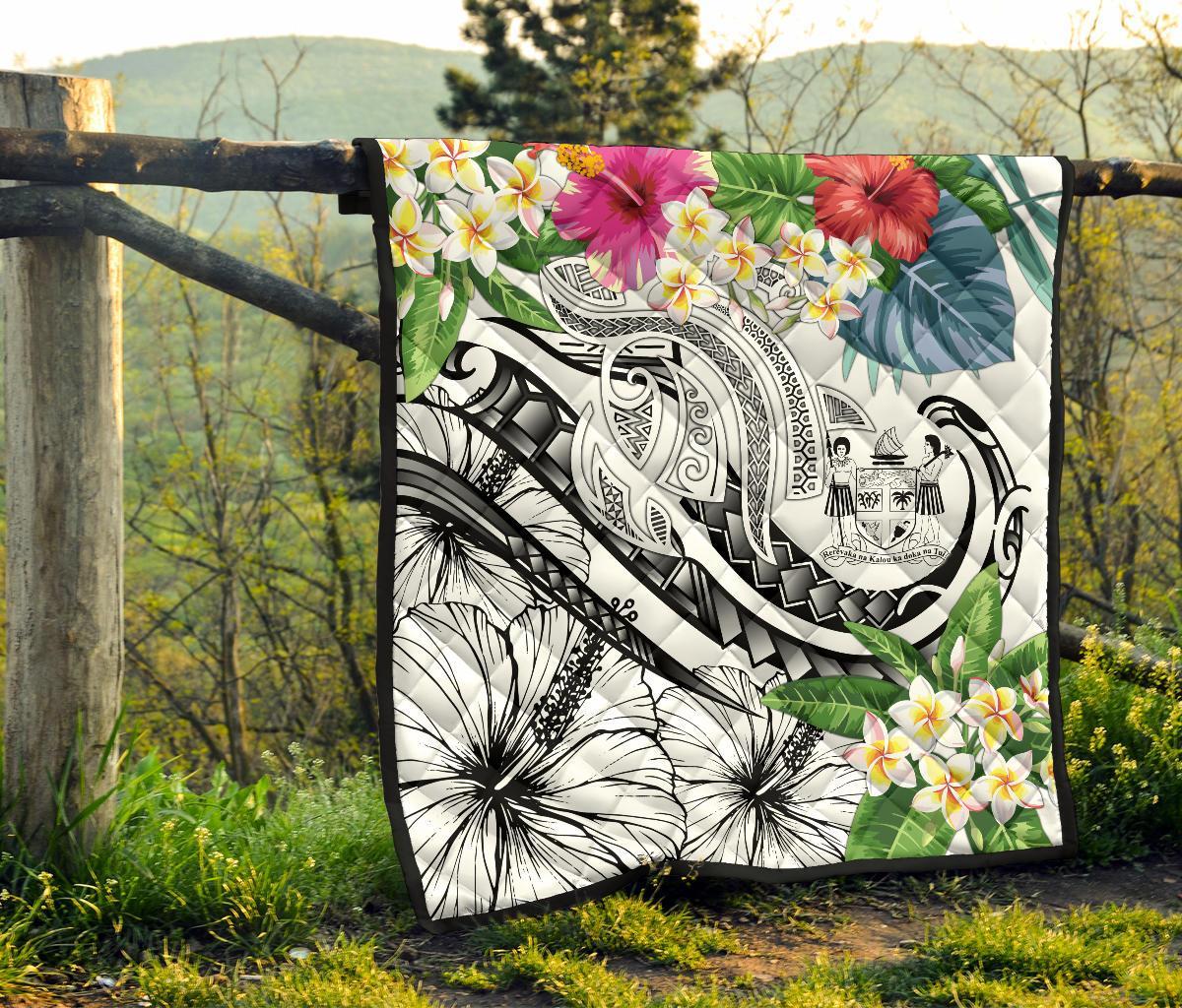 Fiji Polynesian Premium Quilt - Summer Plumeria (White) - Polynesian Pride