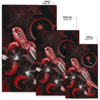 Chuuk Polynesian Area Rugs - Turtle With Blooming Hibiscus Red - Polynesian Pride