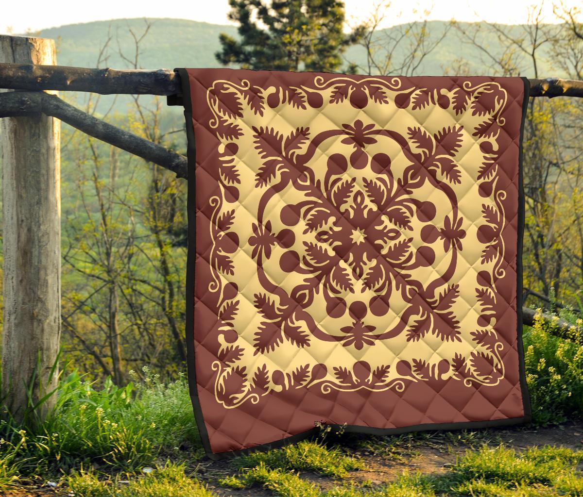 Hawaiian Premium Quilt Royal Pattern - Coral - Polynesian Pride