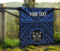 Fiji Personalised Premium Quilt - Fiji Seal With Polynesian Tattoo Style ( Blue) - Polynesian Pride