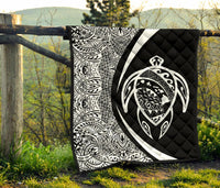 Hawaii Turtle Map Polynesian Premium Quilt - White - Circle Style - Polynesian Pride
