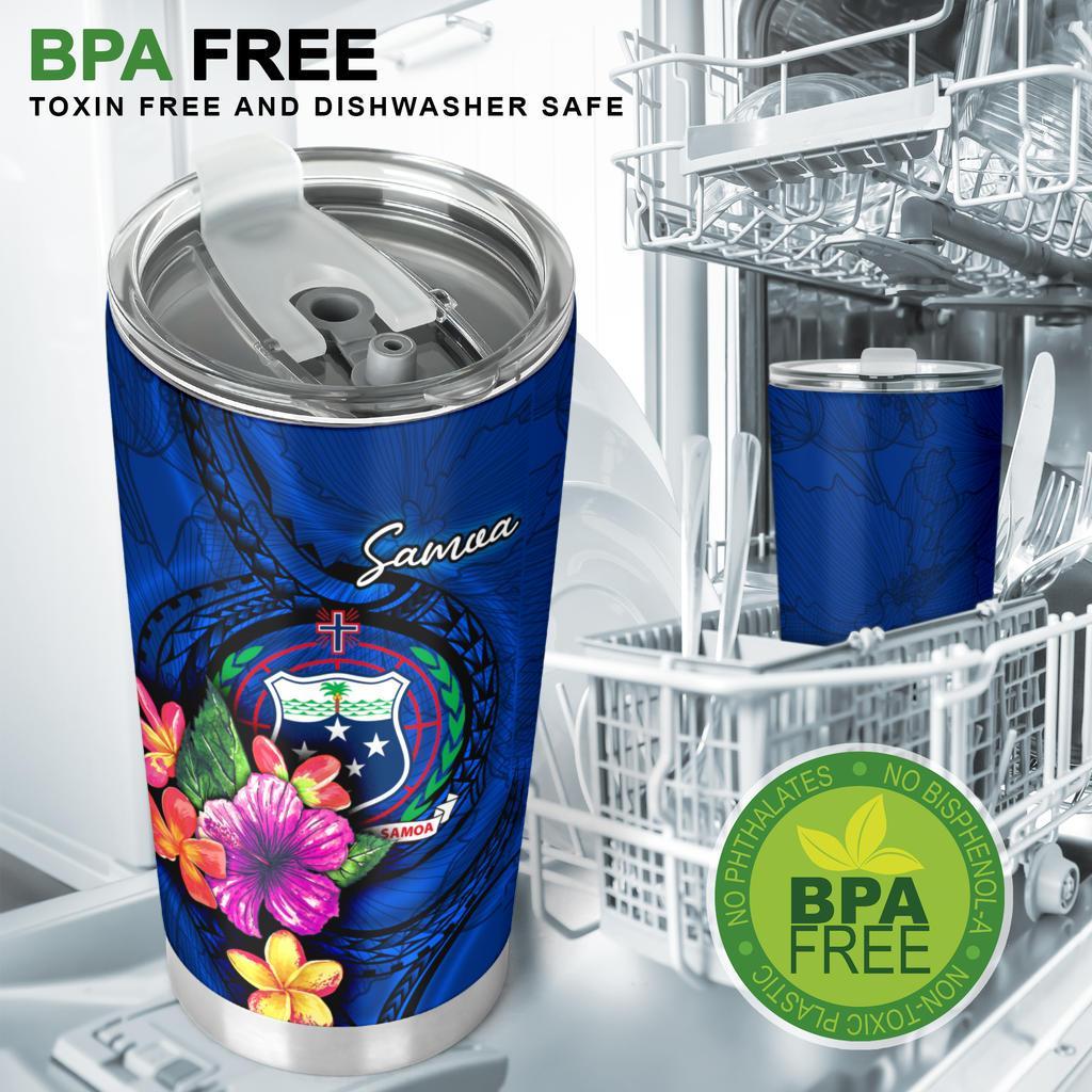 Samoa Polynesian Tumbler - Floral With Seal Blue - Polynesian Pride