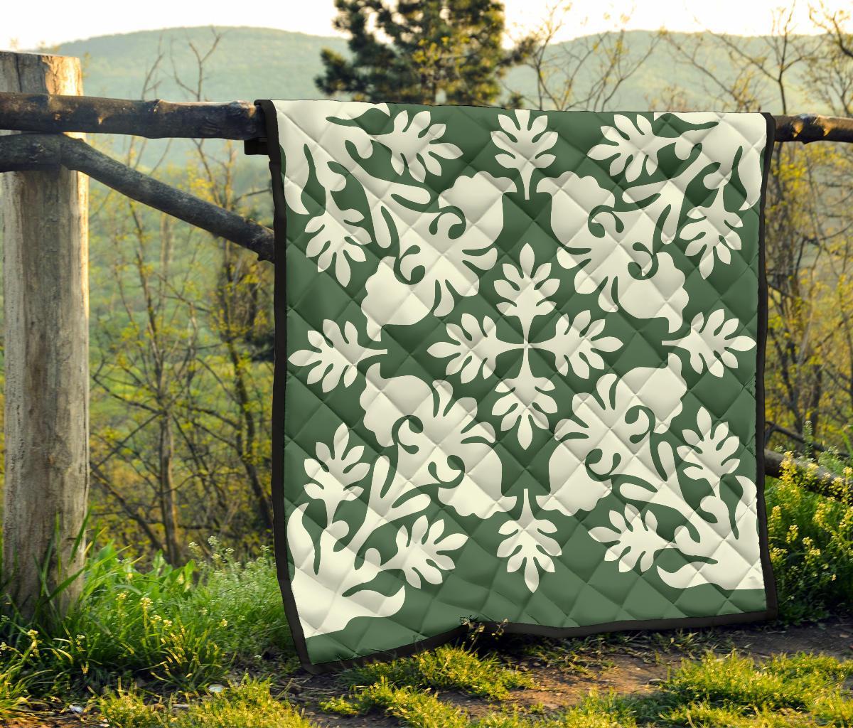 Hawaiian Flower Tropical Pattern Premium Quilt - Green - Argu Style - AH - Polynesian Pride