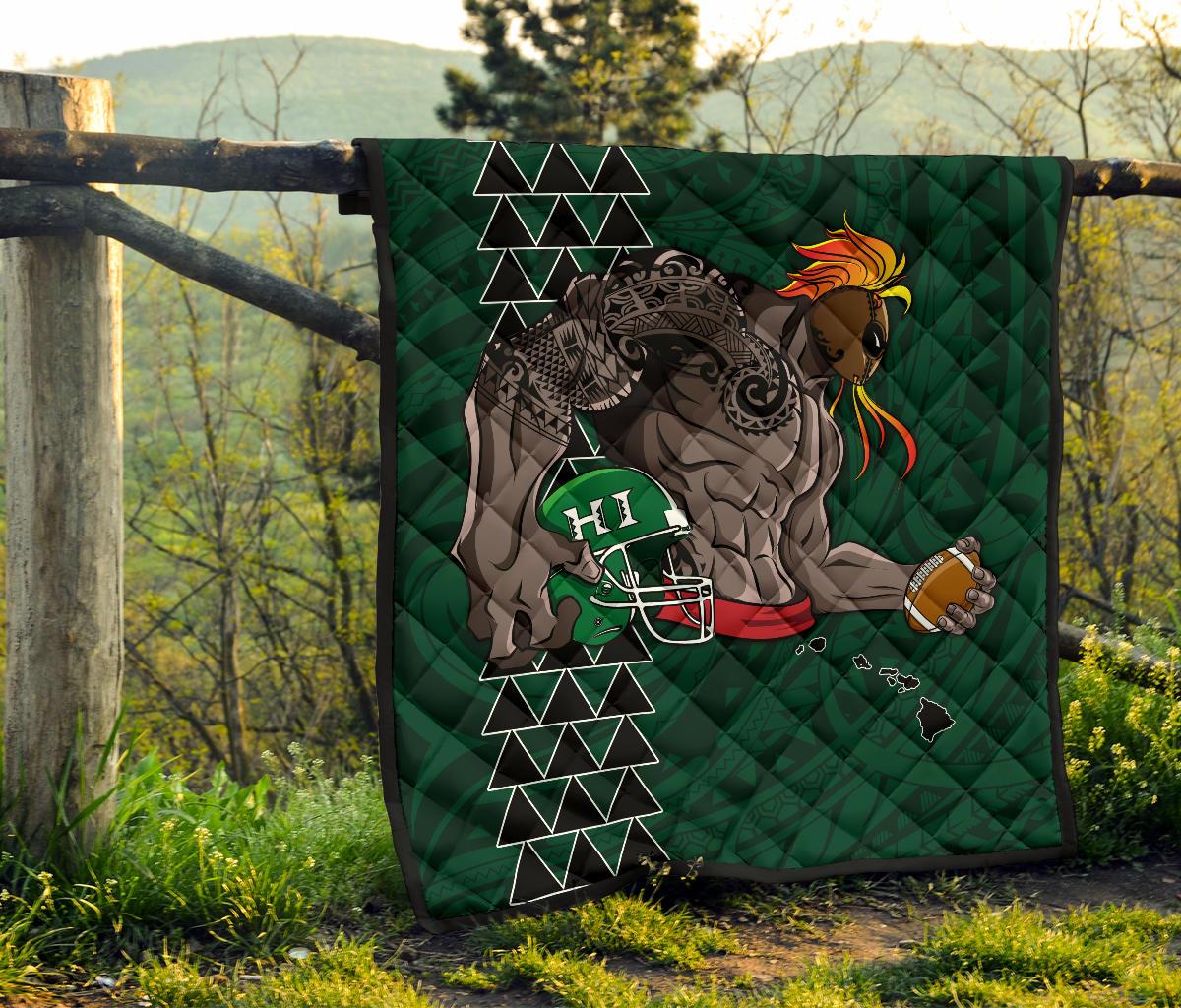 Kakau Blue Hawaii Warrior Football Premium Quilt - Polynesian Pride