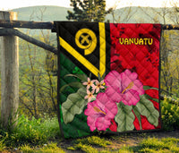 Vanuatu Premium Quilt - Vanuatu Flag with Hibiscus - Polynesian Pride