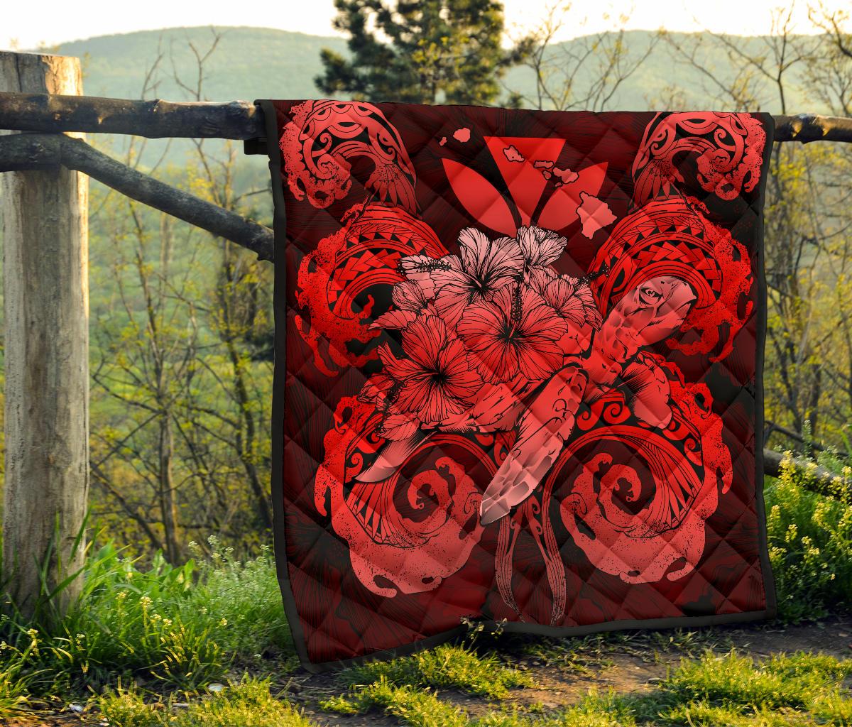 Hawaii Turtle Wave Polynesian Premium Quilt - Hey Style Red - Polynesian Pride
