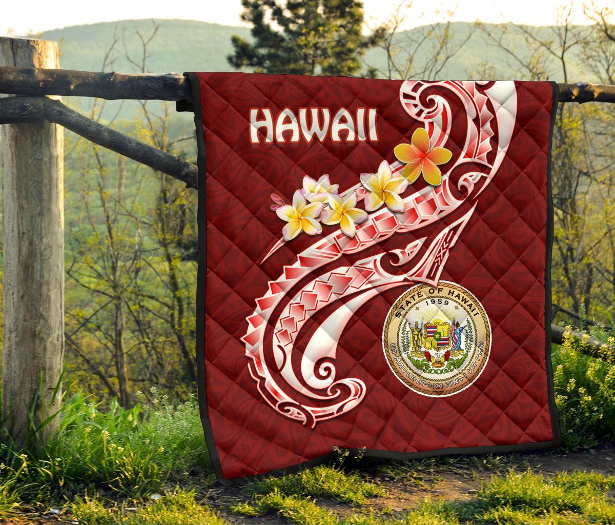 Hawaii Premium Quilt - Hawaii Seal Polynesian Patterns Plumeria - Polynesian Pride
