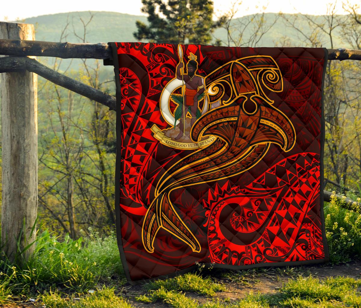 Vanuatu Polynesian Premium Quilt - Red Shark Polynesian Tattoo - Polynesian Pride