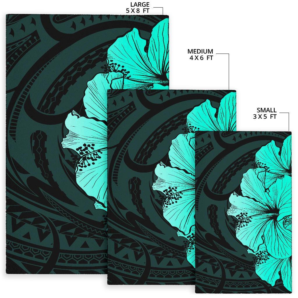Royal Hibiscus Polynesian Tribal Area Rug Turquoise AH - Polynesian Pride