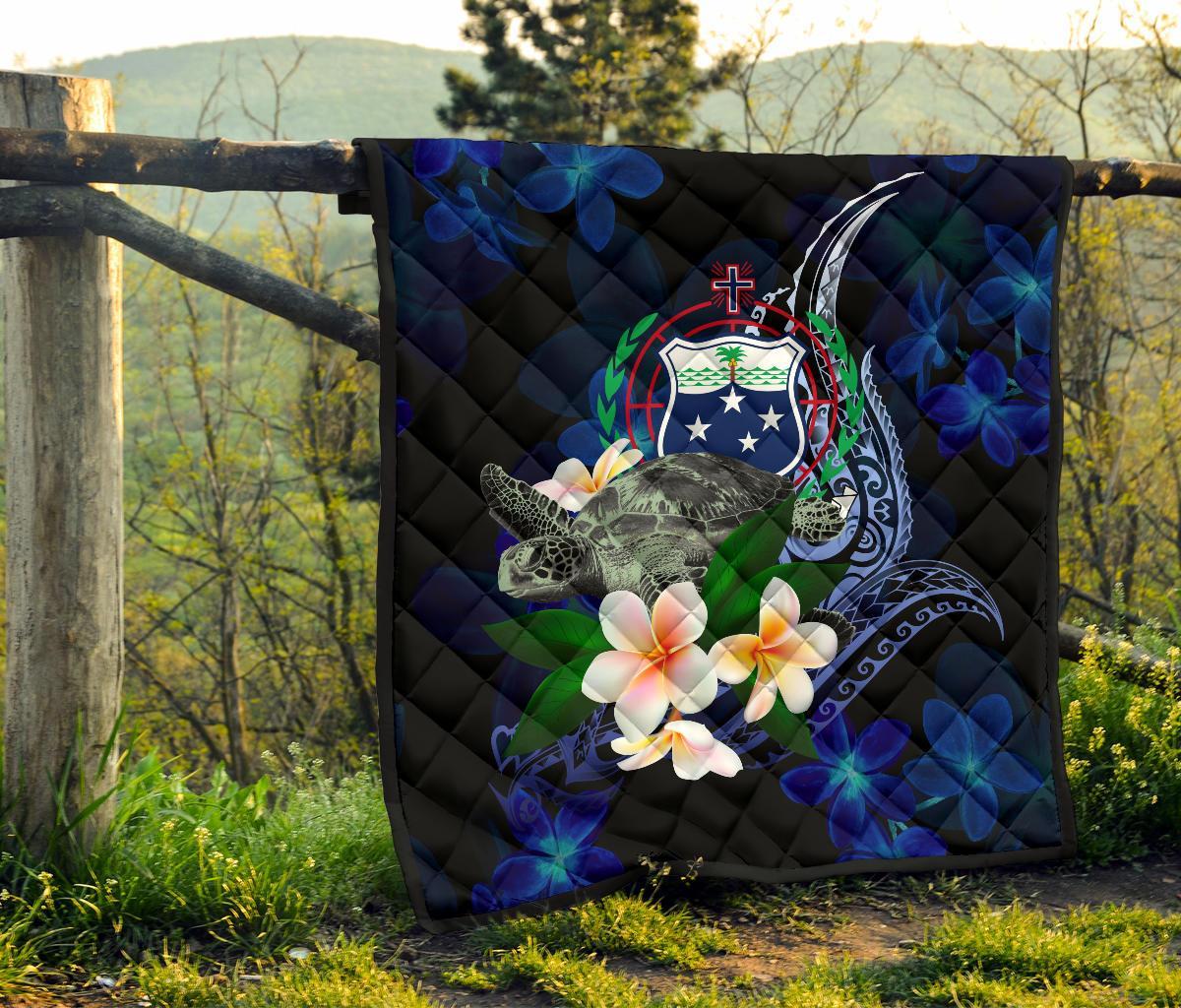 Samoa Polynesian Premium Quilt - Turtle With Plumeria Flowers - Polynesian Pride