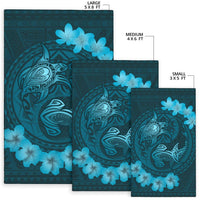 Hawaii Yin Yang Turtle Shark Hibiscus Plumeria Rug - Turquoise - Polynesian Pride