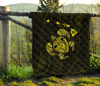Hawaii Turtle Hibicus Map Premium Quilt - Yellow - Polynesian Pride