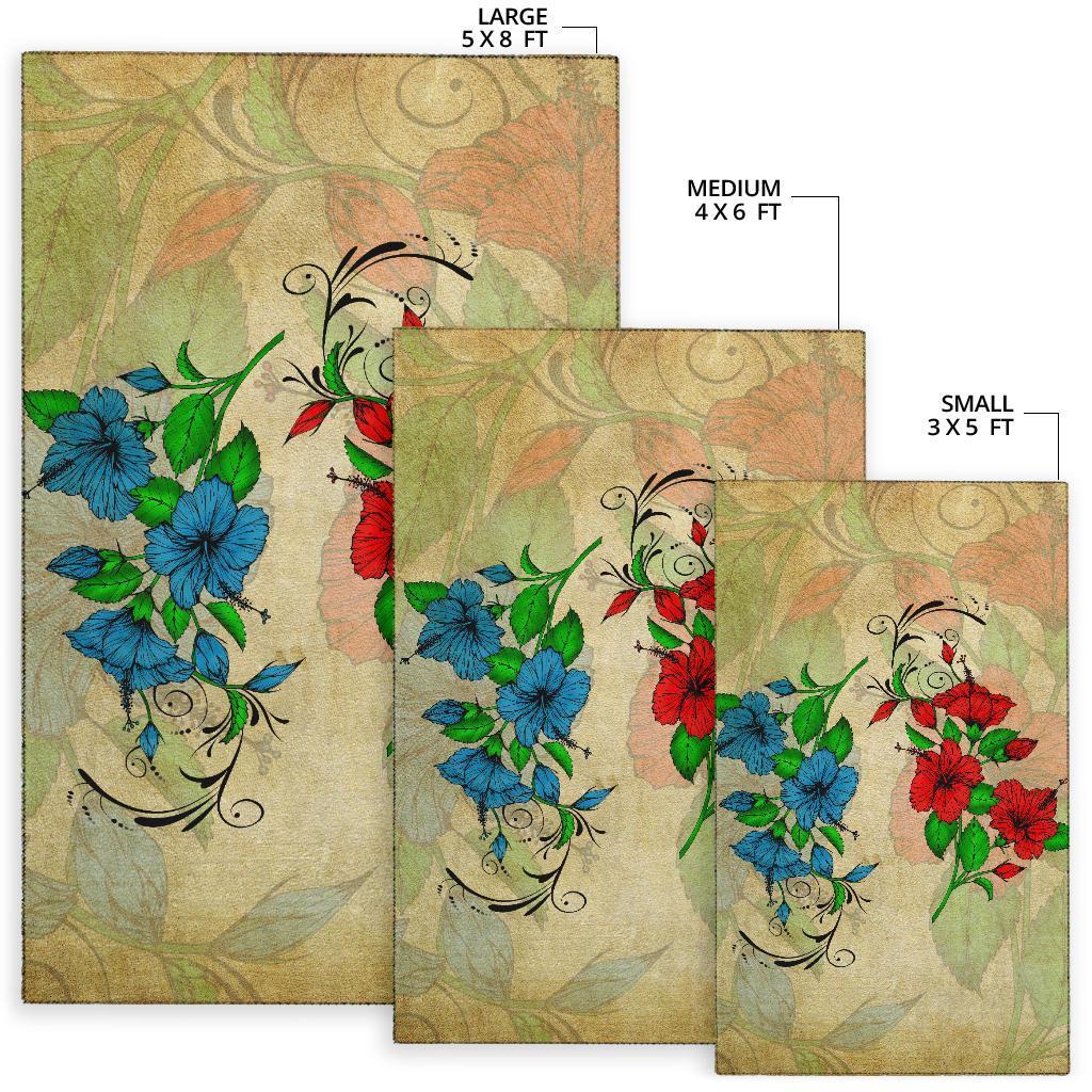 Hibibus Blue And Red Area Rug AH - Polynesian Pride