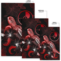 Yap Polynesian Area Rugs - Turtle With Blooming Hibiscus Red - Polynesian Pride