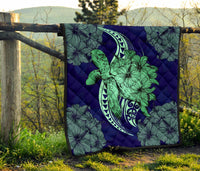 Hawaii Polynesian Turtle Hibiscus Premium Quilt - Green - Polynesian Pride