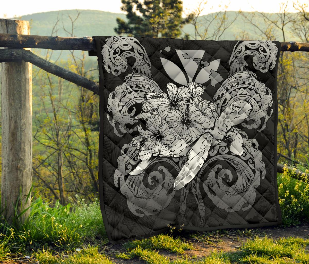 Hawaii Turtle Wave Polynesian Premium Quilt - Hey Style Gray - Polynesian Pride