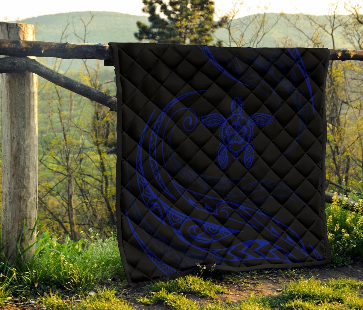 Hawaii Turtle Hibicus Premium Quilt - Frida Style - Blue - Polynesian Pride