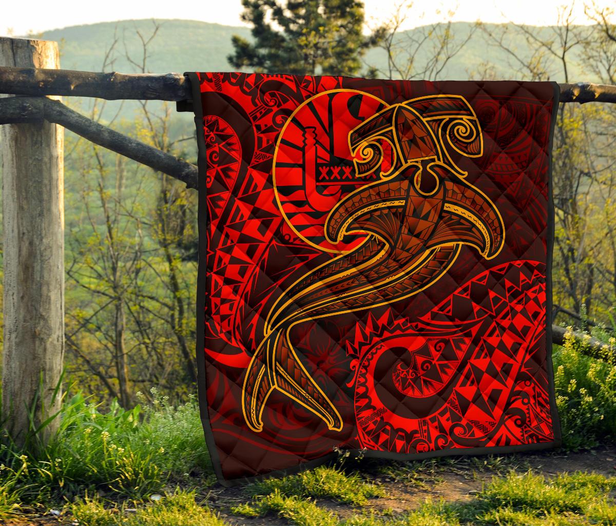 Tahiti Premium Quilt - Red Shark Polynesian Tattoo - Polynesian Pride