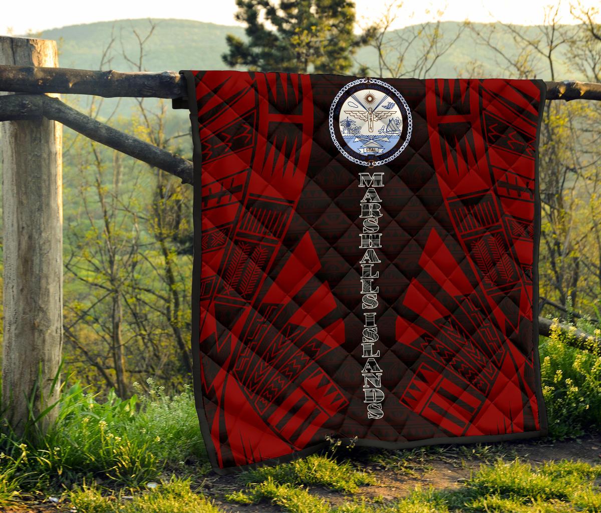 Marshall Islands Premium Quilt - Marshall Islands Seal Polynesian Red Tattoo - Polynesian Pride