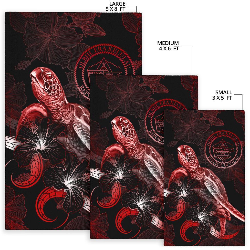 Palau Polynesian Area Rugs - Turtle With Blooming Hibiscus Red - Polynesian Pride