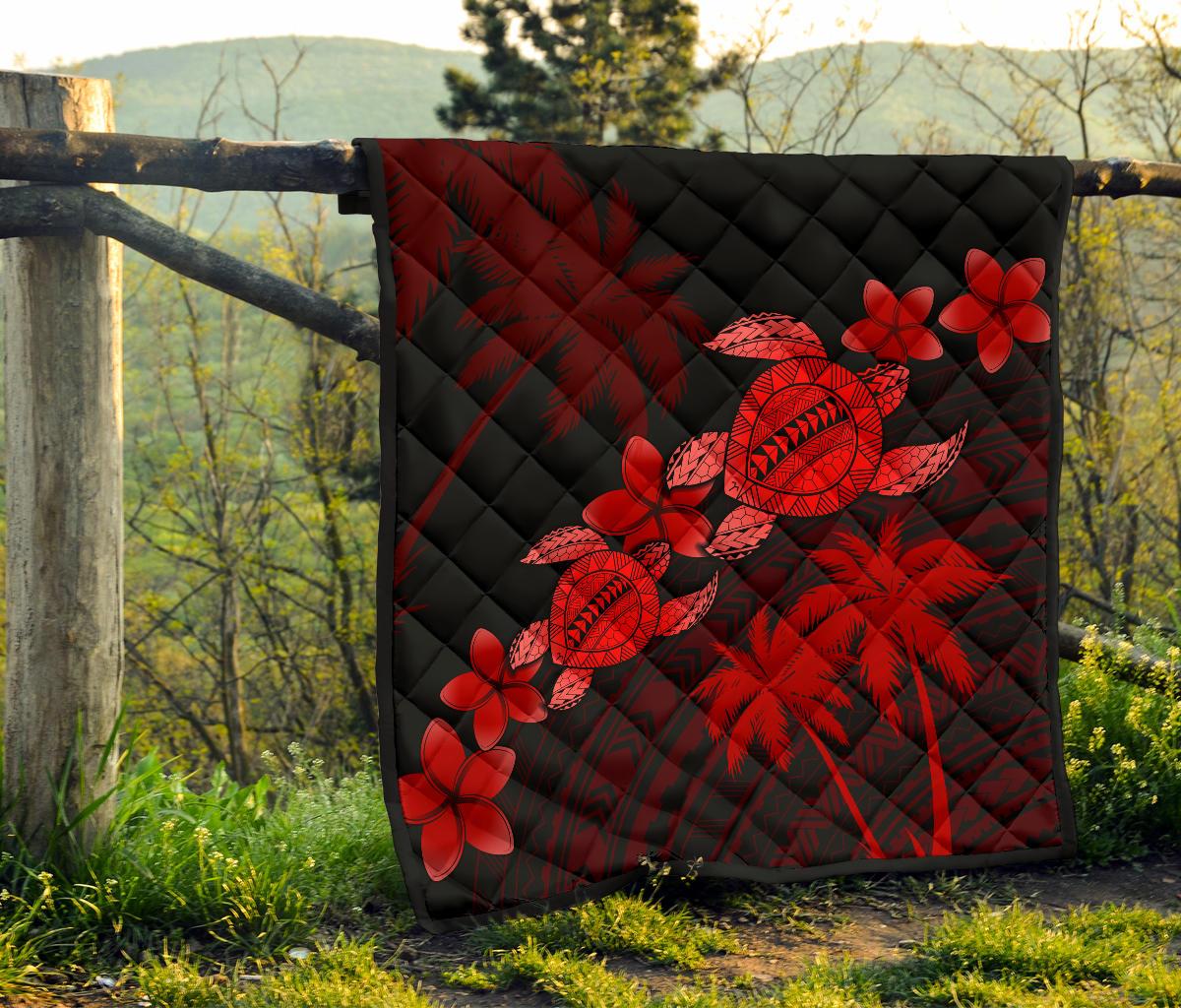 Hawaii Turtle Plumeria Coconut Tree Polynesian Premium Quilt - Red - Polynesian Pride