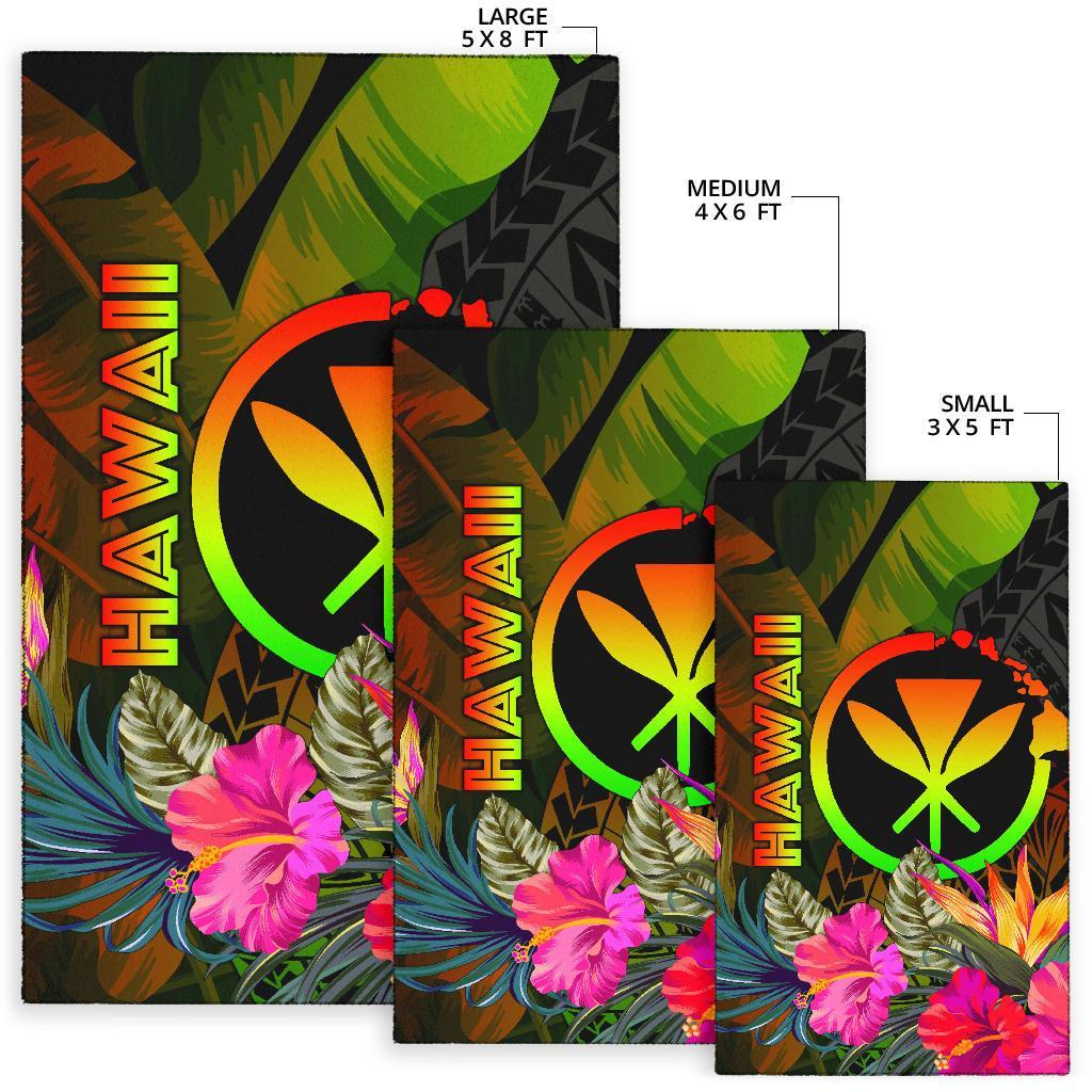 Polynesian Hawaii Kanaka Maoli Polynesian Area Rug - Hibiscus and Banana Leaves - Polynesian Pride