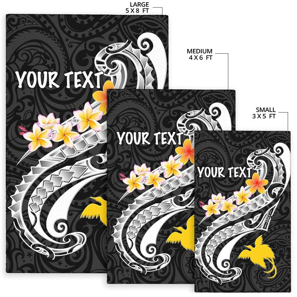 Papua New Guinea Custom Personalised Area Rug - PNG Seal Polynesian Patterns Plumeria (Black) - Polynesian Pride
