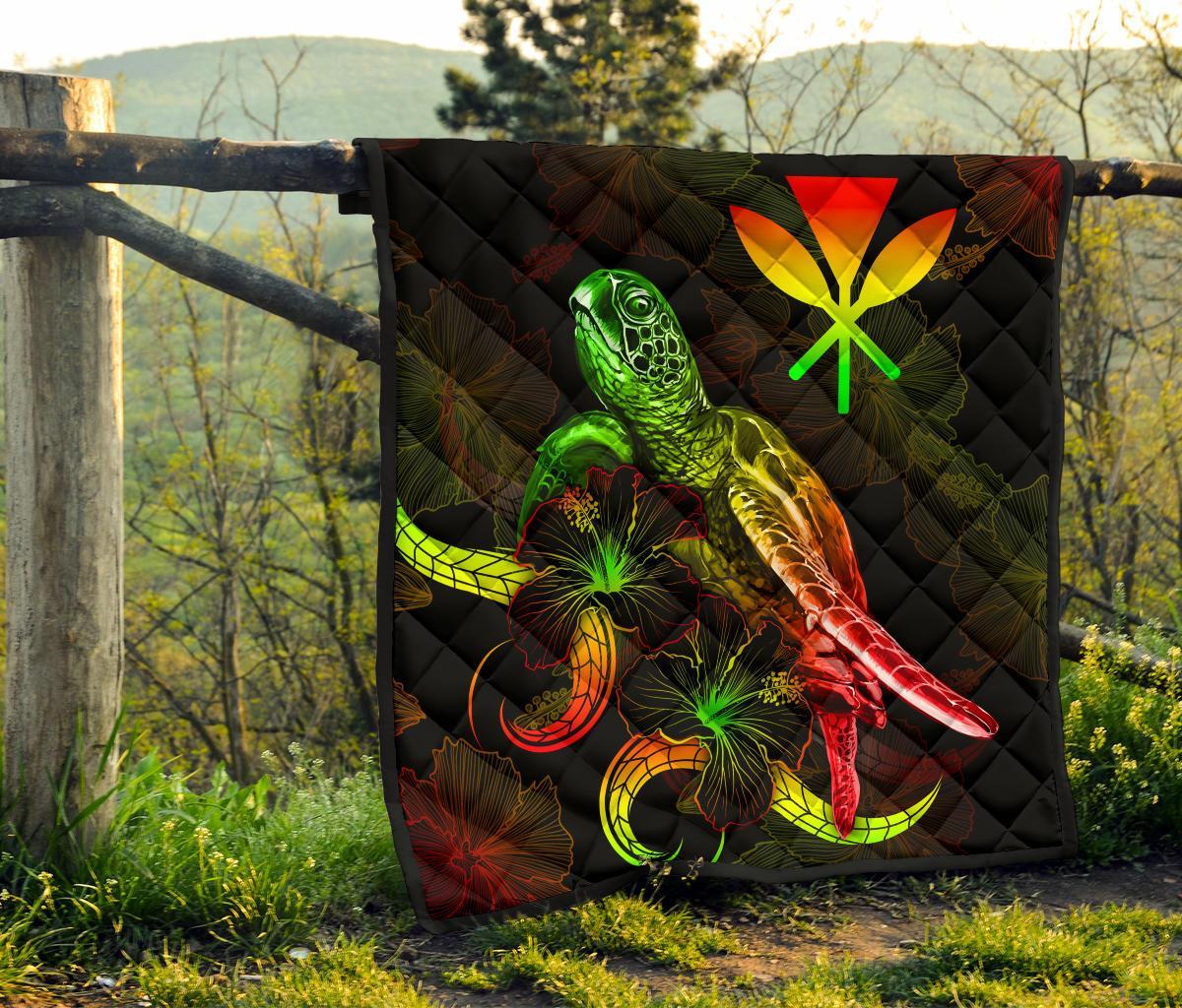 Hawaii Polynesian Premium Quilt - Turtle With Blooming Hibiscus Reggae - Polynesian Pride