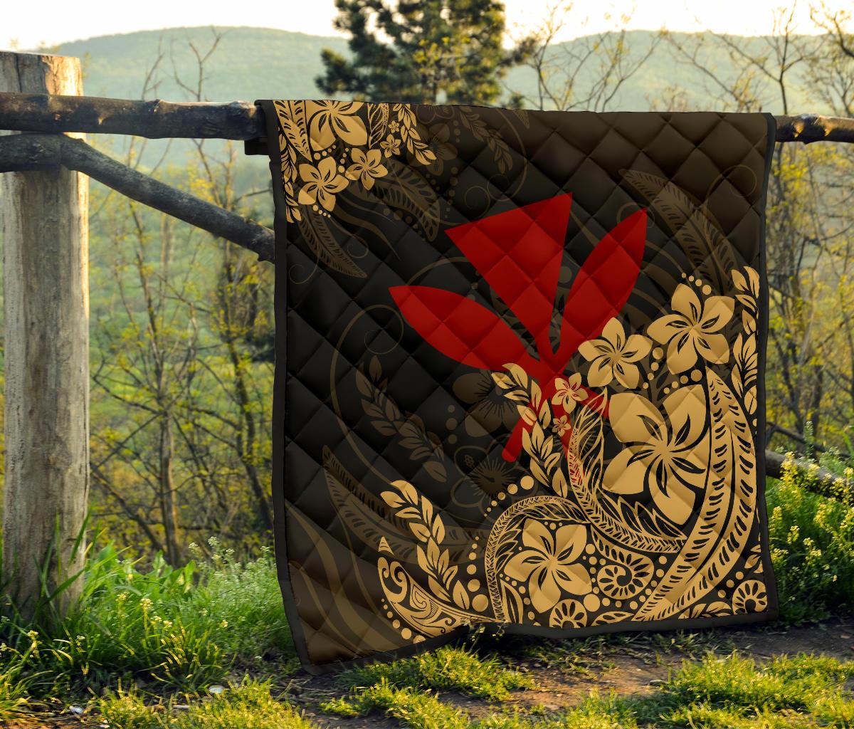 Hawaii Premium Quilt - Red Kanaka Maoli & Yellow Hibiscus Style - Polynesian Pride