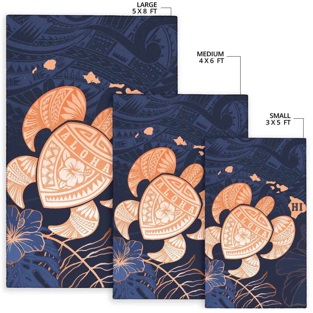 Hawaiian Map Hibiscus Turtle Polynesian Indigo Luxury - Rug - Polynesian Pride