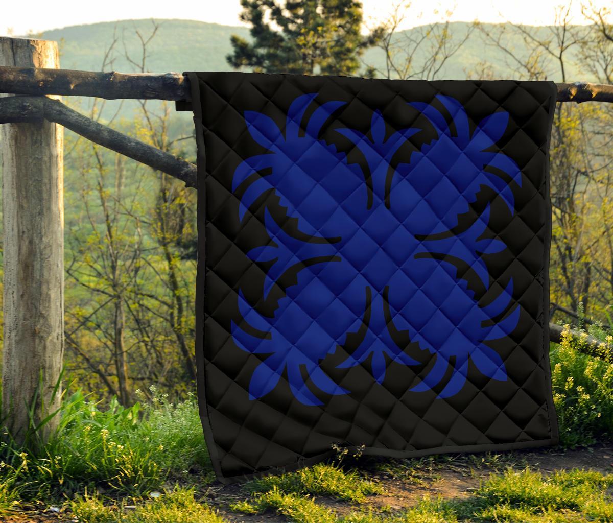 Hawaiian Premium Quilt Royal Pattern - Black And Blue - A2 Style - Polynesian Pride